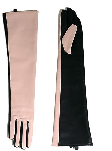 Wvapzxx Winter Damen Echtleder Kontrastfarbe 40/50 Cm Lange Handschuhe Opera Abendhandschuhe