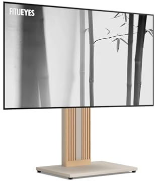 FITUEYES TV Ständer aus Buchenholz für 32–65 Zoll, Zen Serie, Morandi Grau