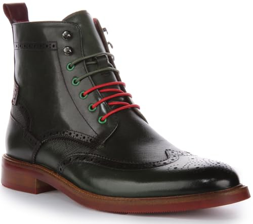 JUSTINREESS ENGLAND Cameron - Stivaletti Chelsea Brogue da uomo, con lacci, Verde, 46 EU