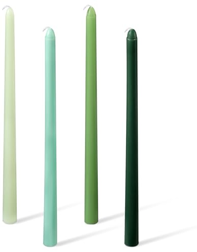 30cm 4 Pezzi Candele Coniche, Candele Lunghe Alte e Sottili Senza Profumo Senza Fumo Colore Sfumato Candelieri Affusolati per Tavola, Cena, Matrimonio, Festival (Serie Verde)