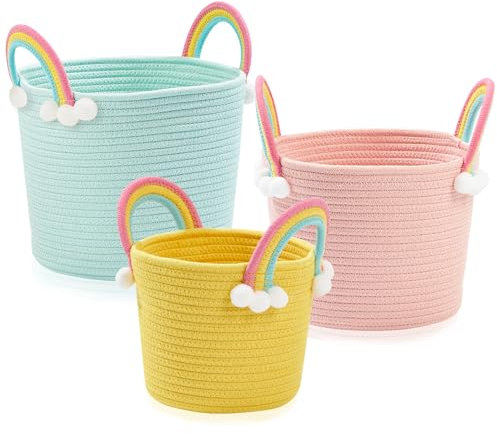 AOFANGSHIYE 3 Pcs kleine Aufbewahrungskörbe, gewebte Körbe, Hamper Körbe für Geschenke leer, Spielzeugkorb, Seilkorb mit Griff