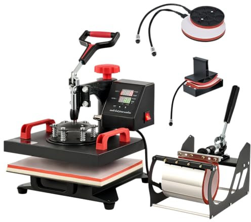 CREWORKS 30,5 x 22,9 cm Hitze-Presse-Maschine, 5 in 1 360 Grad Swing Away Shirt Druckmaschine mit digitaler Steuerung, 30 x 23 cm Mehrzweck-T-Shirt-Presse-Maschine mit Dual-Heizrohren für Tasse, Hut,
