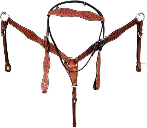 EQUIGEAR Western-Leder-Set mit handgefertigtem Kopfstück und Vorderzeug mit Zügeln. /Size-Full,Cob,Pony AV-020 (Full)