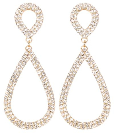 Legitta Rhinestone Teardrop Long Drop Earrings Cubic Zirconia Statement Geometric Dangle with Studs for Women Wedding Jewelry