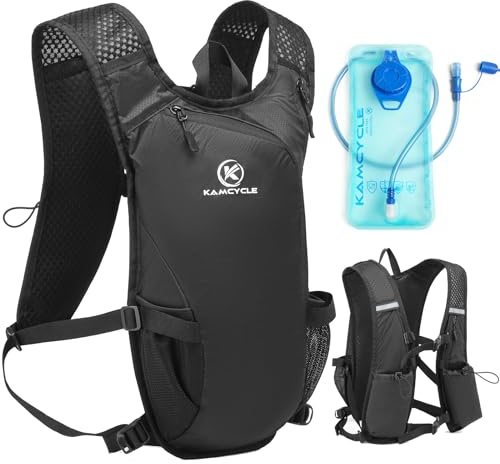 KAMCYCLE® Leichter Trinkrucksack, kleine Laufweste, Rucksack, Hydro-Wasser-Tagesrucksack für Wandern, Trailrunning, Radfahren, Rennen, Marathon für Damen und Herren (Rucksack mit 2 l Blase)