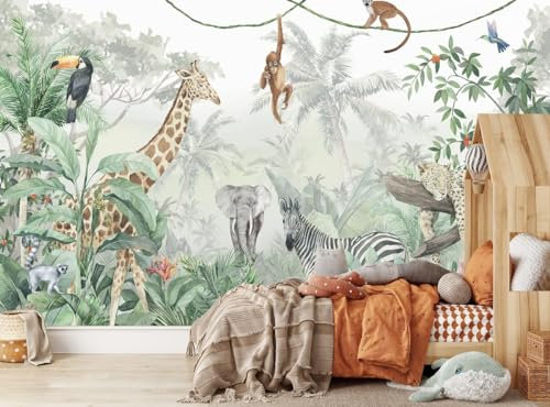 Naturempress Papel Pintado Pared 3D Papel Tapiz Habitación Infantil Animales De La Selva Vivero Fotomurales 3D Tv Fondo Pared Dormitorio Murales Papel Tapiz Moderno