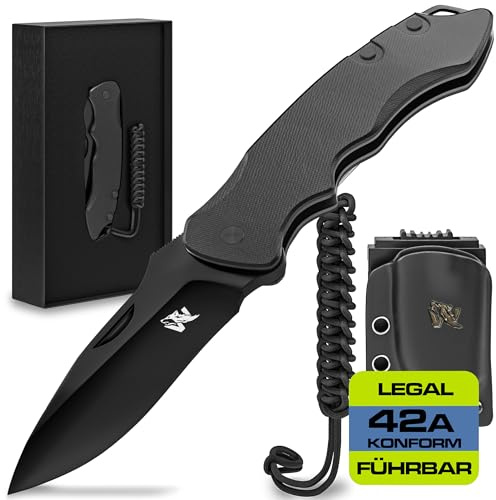 Wolfgangs FEROX Zweihandmesser aus D2 Stahl und Ebenholz-Griff - Legales Klappmesser für Outdoor und Survival - inkl. Leder Holster