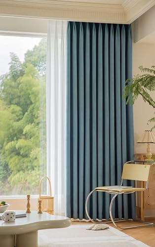 Homxi Vorhänge Blickdicht Jugendzimmer 2er Set,2 x 107W x 214H cm,Blickdichte Gardinen Schlafzimmer Blau Grau Einfarbig Ösen Gardinen Küche