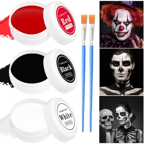 IWTBNOA Halloween Schminke Set, Face Paint Schwarz Rot Weiß mit Makeup Pinsel, Halloween Make up Set, Halloween Gesichtsfarbe, Clowns Zombie Vampire Skelett Makeup für Halloween Fasching Cosplay
