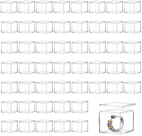TIHONORI Klarer Kleiner Acrylbox Kunststoff-Acrylwürfel mit Deckel, Geschenkbox-Aufbewahrungsbehälter, Displaybox für Kosmetika, Partygeschenke, Make-up und kleine Gegenstände,50 Pcs 2.5 * 2.5 * 2cm