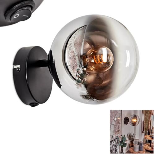 HOFSTEIN Wandleuchte Koyoto, Wandlampe aus Metall/Glas in Schwarz/Chrom-/Rauchfarben/Klar, Leuchte im modernen Retro/Vintage-Design (Ø 15 cm), E14, Wohnzimmer, Schlafzimmer, Küche, Flur, Treppenhaus