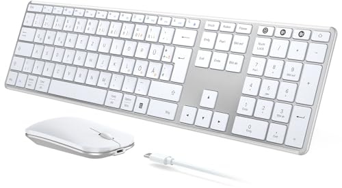 seenda SKM64-3 Bluetooth Tastatur mit Maus, 3 Geräte Verbindung, Ultradünne | Leise Funkmaus, Tastatur Maus Set Kabellos für Windows/Mac/iPad/Android, QWERTZ Layout (Weiß)