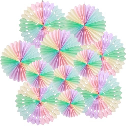 SUNBEAUTY 11 Stück Bunt Papier Fächer Dekoration Papierblumen zum Aufhängen Papierfächer Party Deko Set für Osterdeko Hochzeit Geburtstagsdeko Tischdeko Baby Shower Frühling Sommer Deko