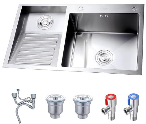 AIVANOTO SUS-Waschbecken, Großes Waschbecken Mit Integriertem Scheuerbrett, Doppelbecken-Waschbecken, Mit Abfluss-Sets, Für Waschküche, Balkon, Keller(Silver-A,120x48x22cm)