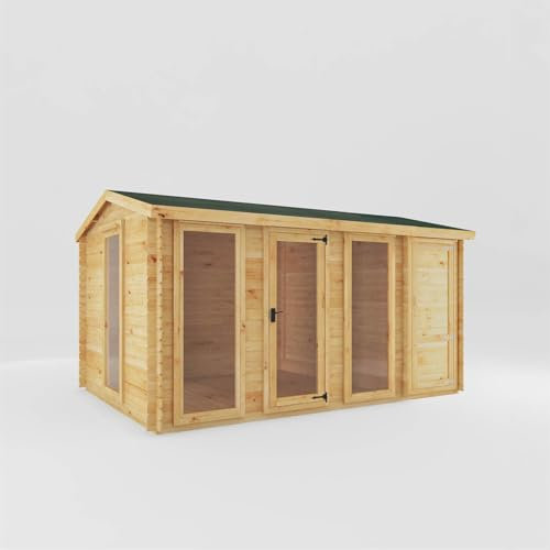 WALTONS | Wooden 4.6m x 3m Log Cabin with Side Shed | 19mm Interlocking Log Boards | Garden Room | Reverse Apex Roof |