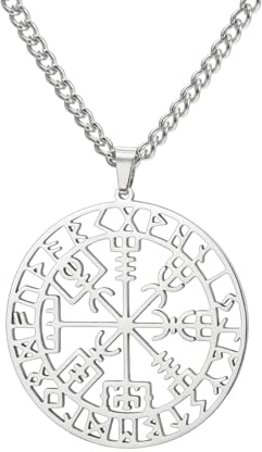Amaxer Vegvisir Collier boussole pour femme en acier inoxydable Amulette Viking nordique Vegvisir Rune Talisman Charm Bijoux Pendentif Collier pour femme