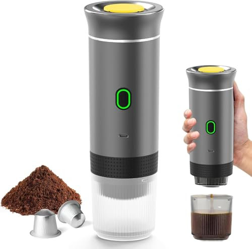 Cafetera Portatil Capsulas, 3 en 1 Cafetera Espresso Portátil, Cafetera Multicapsulas y Molido, Calentamiento Rápido Cafetera Portatil para Oficina y Hogar (Gris)