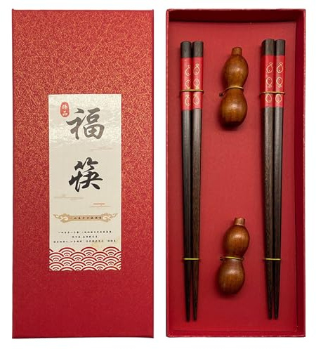 2 Paia Bacchette Sushi Set Regalo Riutilizzabili Naturali, Posate Asiatiche Cinesi Giapponesi Premium (Benedizioni)