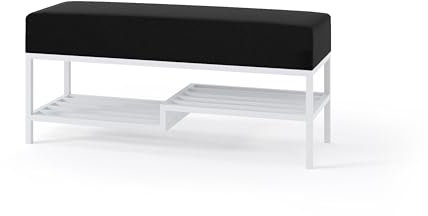 BETTSO - Elegante Sitzbank 80cm Mello, Polsterbank mit Metalbeinen, Moderner Bettbank, Garderobenbank, Sitzhocker Wohnzimmer, Schlafzimmer, Flur - Stoff Schwarz - Rahmen Weiß - Breite 80cm
