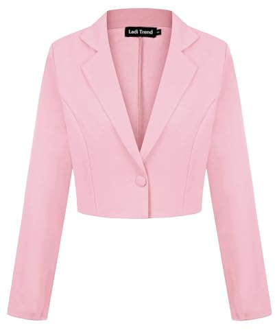 LADI TREND Blazer corto para mujer, con un botón, solapa con muescas, casual, elegante, clásico, manga larga, traje de trabajo con solapa, S