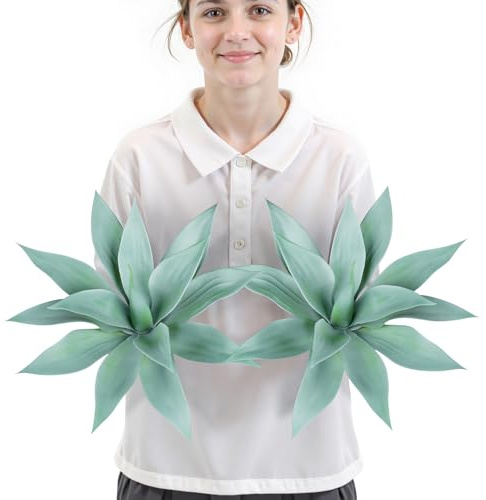 Velener Pianta artificiale di agave blu per esterni, di piccole dimensioni, resistente ai raggi UV, per interni ed esterni, 35,5 cm, confezione da 2