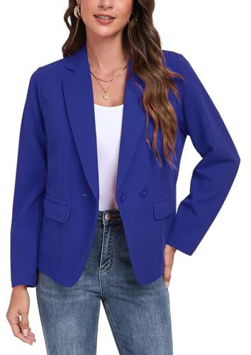 YOUNIFIZ Blazer décontracté à manches longues avec boutons à revers pour femme avec poches 2025, taille S à 2XL, 96_Bleu roi, XL