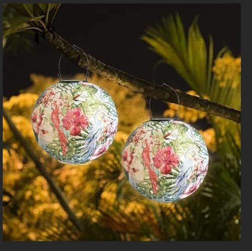 SKIKHN Lampion Solar Outdoor, 2 Stück 25cm So-lar LED Laterne Wetterfest Hängend, Lampions Led-Solar, Wetterfest Garten Lamp-ions S-olar für Hochtzeit, Draußen, Garten, Hof (B)