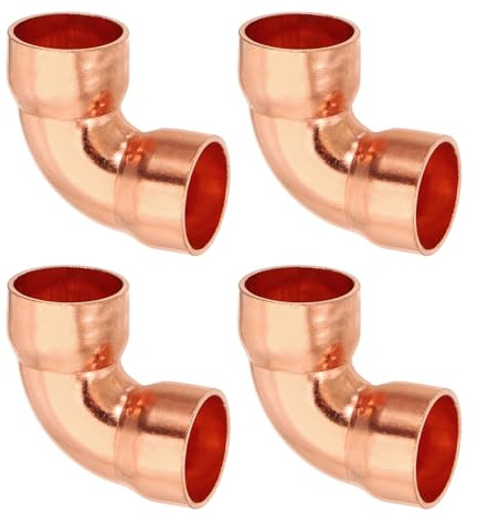 PATIKIL 15mm 1.5mm Dicker 90 Grad Kurzradius Kupferfitting 4 Stück 99.9% Reines Kupfer Rohrverbinder Lötfitting Für HVAC Kältesystem