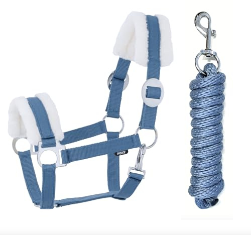 JA Horse JA4003 Comfort Halfter Set Karabinerhaken, Blau, Cob | Comfort Pferdehalfter mit Kunstfell Führstrick Set, verstellbar mit Karabinerhaken für Pferd Holzpferd