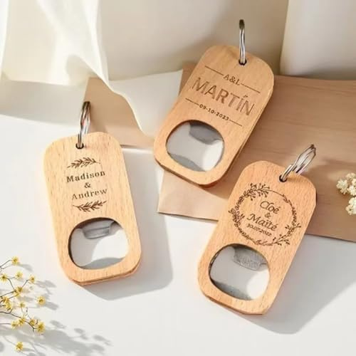 Apribottiglie in legno con incisione personalizzata, apribottiglie in legno inciso per matrimonio, souvenir per feste (20 pezzi)