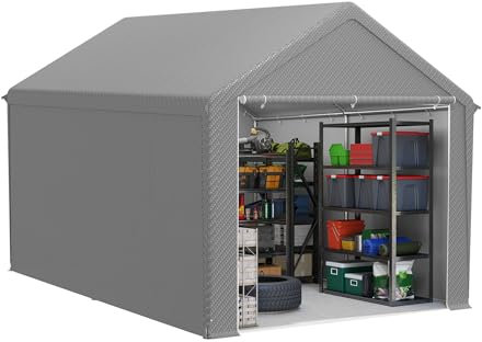 FIVMEN Casetta per attrezzi da giardino, 12 m³, in PE, con pareti laterali rimovibili, resistente all'inverno, per garage, per attrezzi da giardino, moto, bicicletta, grigio