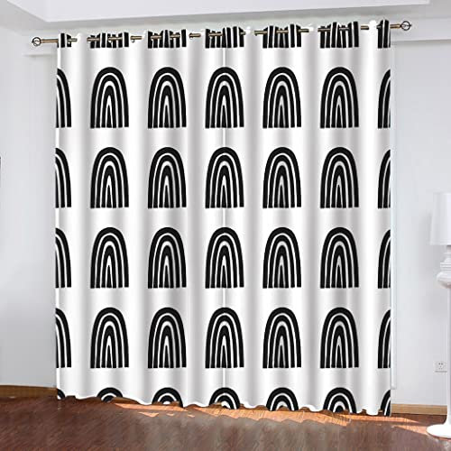 Kinder Gardinen Kinderzimmer Junge Mädchen Blickdicht Schwarz-Weiße Grobe Zeichnung Eines Regenbogens 200X160Cm 2Er Set Verdunkelungsvorhang Thermovorhang Hitzeschutz Vorhänge Wohnzimmer Schlafzimm
