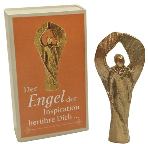 Herzmensch Kleiner Goldener Schutzengel aus massiver Bronze 8 cm - Der Engel der Inspiration - von Andrea Zrenner als Geschenk der Liebe und Kraft für alle Anlässe