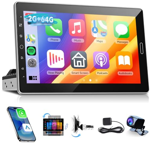 2G+64G 10.1 Inch Android Single Din Rotatable Vertical Touch Screen Car Stereo, Hodozzy Car Radio Wireless CarPlay/Android Auto 1 Din Head Unit Car Player With GPS WIFI Bluetooth FM/RDS Backup Camera