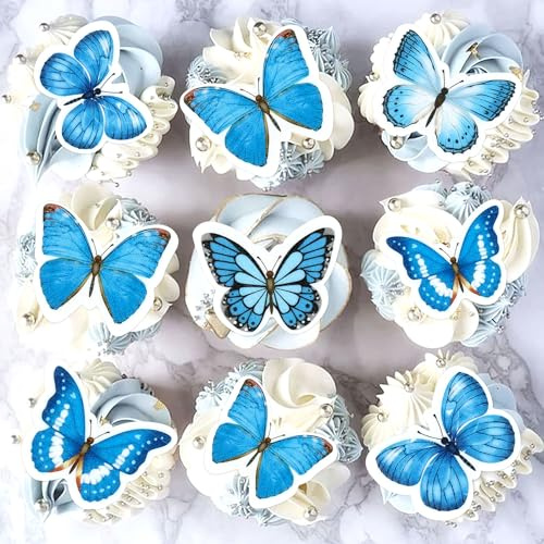 Blumomon 48Pcs Pre-Cut Edible Butterfly Cupcake Toppers 3D Edible Butterfly Cake Topper Butterfly Cupcake Decoration Picks Wedding Baby Shower Party Wedding Anniversary Birthday Party Cake Decoration