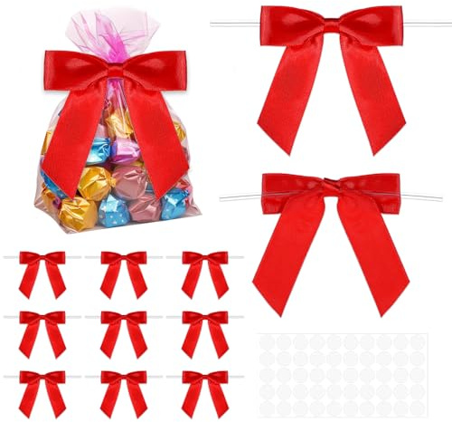 Lnngub 50 Stück Rote Schleifen mit 50 Klebepunkten, 9 x 9 cm Geschenkschleifen Schleifen mit Kabelbinder Dekorative Schleife für Hochzeitsdekoration, Geburtstagsgeschenk, Weihnachtsdekoration