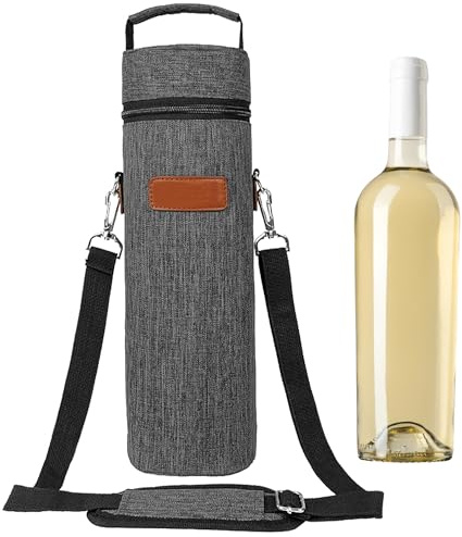 Iridsmole Wine Cooler Bag 750ml, Single Wine Bottle Bag, Water Bottle Carrier with Adjustable Shoulder Strap, Drink Bottle Cooler Bags Padded for Travel, Picnic, Camping, Hiking, Wine Lover