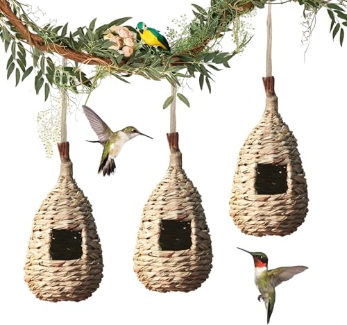 3 Nistkasten aus Stroh, Handgeflochtene,Kann EIN Vogelvoliere Außen,Geeignet für Eine Vielzahl von Vögeln,Kann als Nistkasten Wellensittich, Rotkehlchen ，Amsel Usw