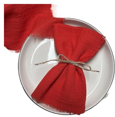 Musselin Servietten 10 stücke 32x32cm Weihnachten Rot Gaze Baumwolle Stoff Servietten Wiederverwendbare Tee Handtuch Hochzeit Party Tisch Dekor Retro Grate Serviette(10pcs Red)