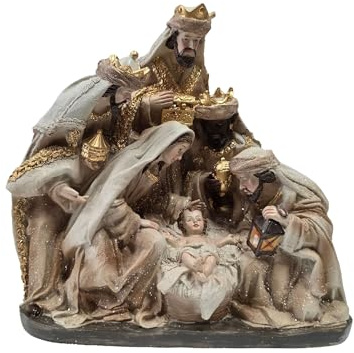 Misterio Nacimiento de 1 Pieza con Reyes en Tonos Marrones y Dorados 29x27x11.5 cm