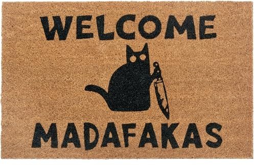 NYVI Fußmatte Cats - Wetterfest, rutschfest, Langlebig, für Innen und Außen - Fußabtreter Schmutzfangmatte - 45x75 cm Rechteckig - Welcome Madafakas