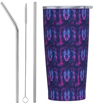 Cyber ​​Lion Cool A Print - Vaso con tapa y popote, vasos aislados de acero inoxidable de 20 onzas, taza de café personalizada, botella de agua