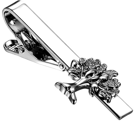 JewelryWe Krawattenklammer mit Kreuz & Lebensbaum Herren Elegante Krawattennadel für Anzug Business Hochzeit Vintage Metall Krawatten Halter Tie Clip 5,5cm Modeschmuck für Männer