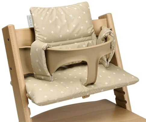 Meyco Sitzverkleinerer Hochstuhl Sitzauflage Sweet Heart Sand/Soft Sand | BPA & PVC-frei - wasserfestes PU-Sitzkissen - leicht zu reinigen - für div. Marken wie Stokke, Hauck etc.