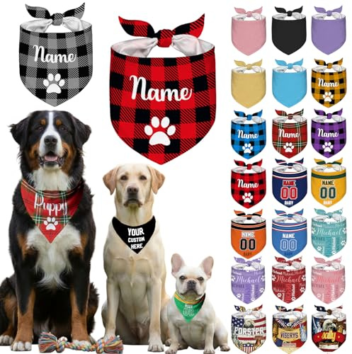 Bandana pour Chien Personnalisable avec Nom Foulard pour Animal de Compagnie Bavoir Cadeau pour Chien Personnalisé,Buffalo Plaid Style