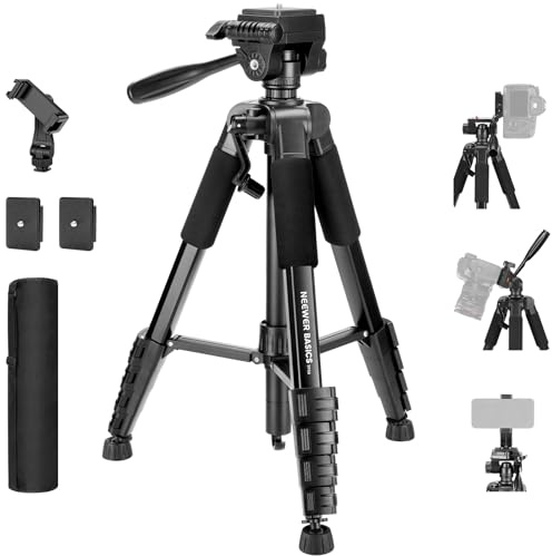 NEEWER Basics TP56 Kamerastativ, 74 Stativ mit Cell Handyhalterung | Kompatibel mit iPhone für Videoaufnahme, Professional Aluminium Leicht Tragbar Reise Ständer, 3 Wege Neigekopf