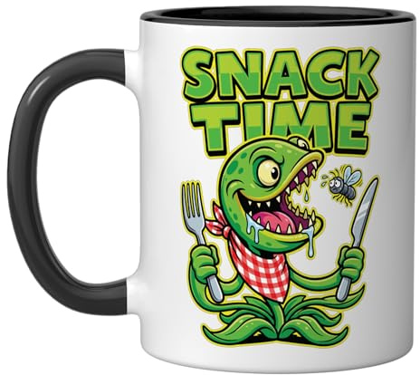 Venus Fly Trap, Botanical Carnivorous Plant Ceramic Mug, Black/White