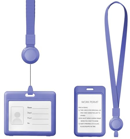 FINELYCR 2 Stück Ausweishüllen, Querformat Namensschild Halter und Hochformat Kartenhülle mit Band, Gris-Bleu Dienstausweis Hülle mit Ausziehbarem Umhängeband, für Arbeit, Studium, Messen
