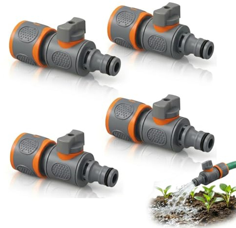 4 Stück Schlauchkupplung mit Regulierventil, Gartenschlauch Verbinder mit Regulierventil, 1/2 Zoll Gartenschlauchverbinder mit Absperrventil für Kontinuierliche Regulierung und Absperrung