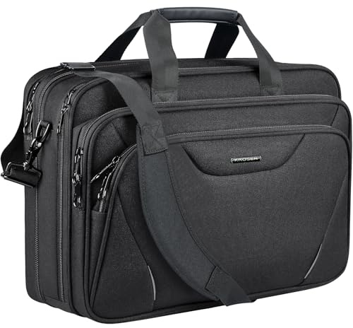 KROSER laptopväska premium bärbar datorportfölj passar upp till 17,3 tum | Utbyggbar design, vadderat laptopfack, axelrem och bagagerem för affärer, resor, män och kvinnor